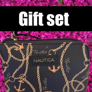 Nautical blue Wristlet & Coin Purse Anchor Theme Gift Set NWT